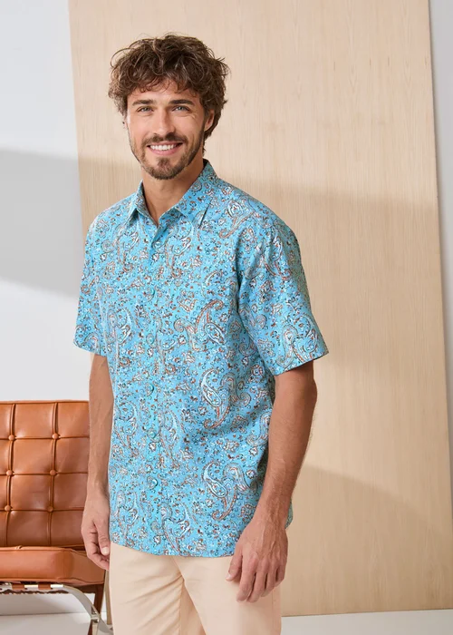 Cotton Traders Light Blue Signature Short Sleeve Soft Touch Print Shirt - 4XL Image 2