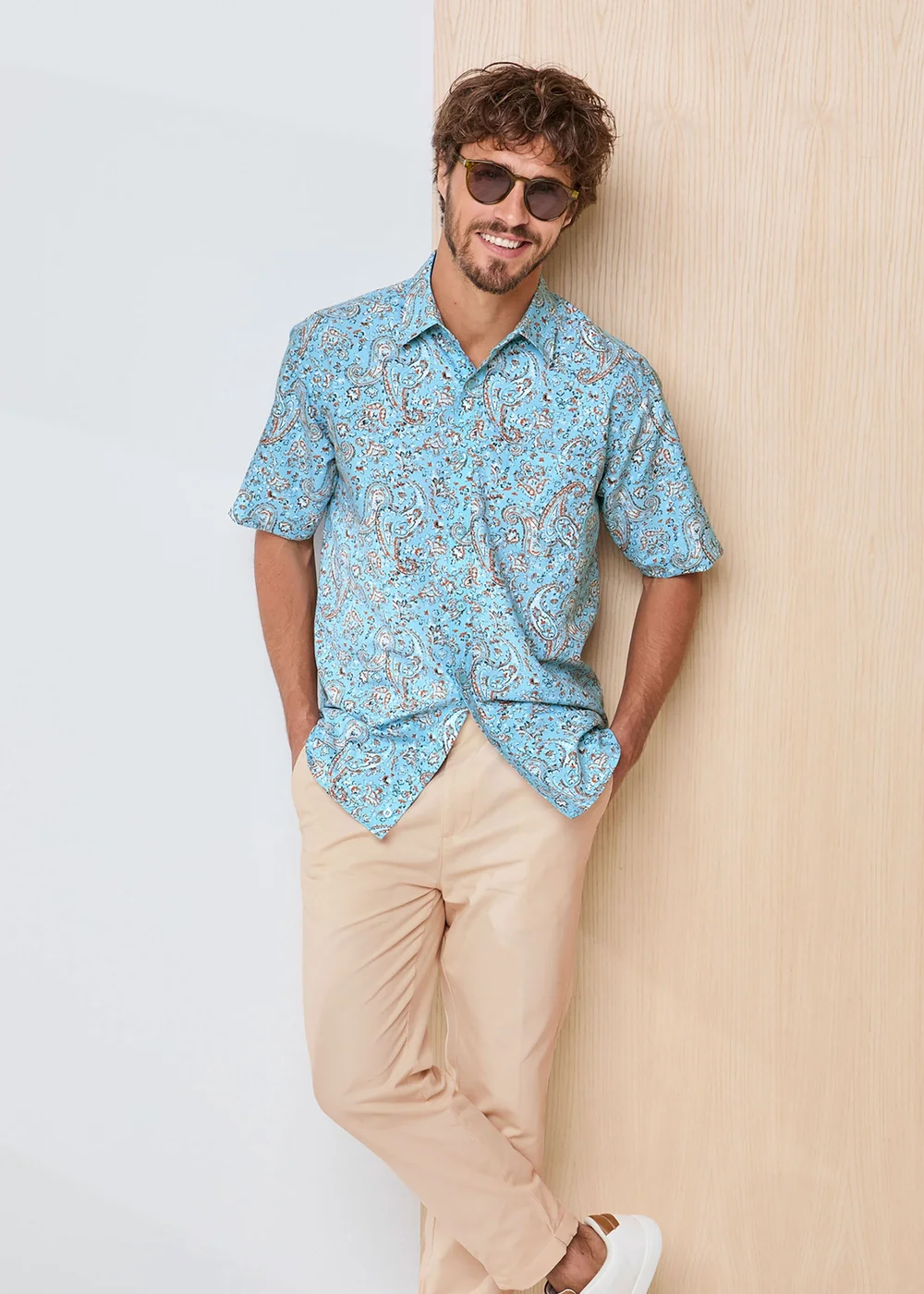 Cotton Traders Light Blue Signature Short Sleeve Soft Touch Print Shirt - 4XL Image 1