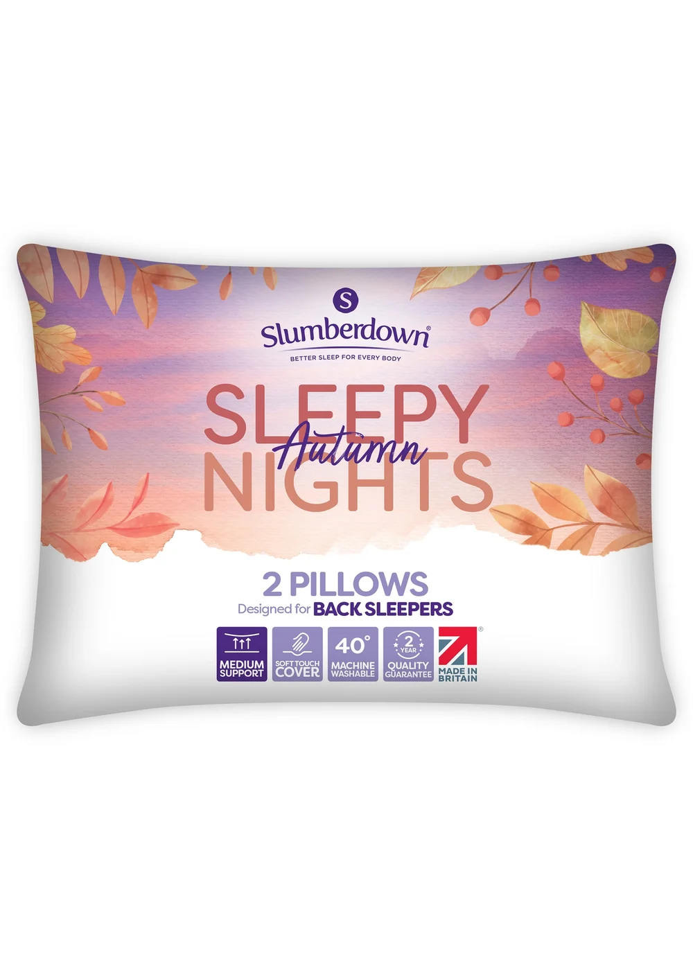 2 Pack Slumberdown Autumn Nights Pillows - One Size Image 1