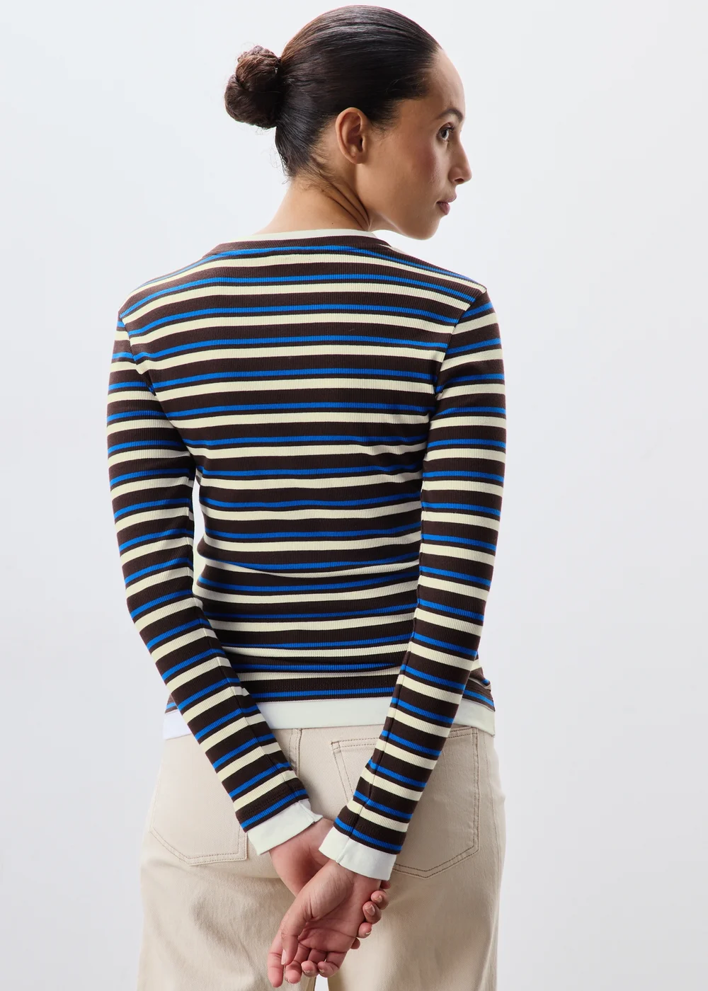 Chocolate Brown Striped Double Layer Top - 8 Image 2