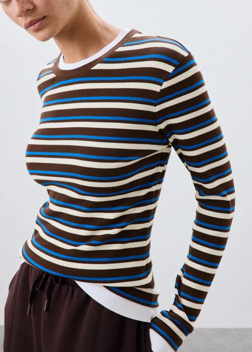 Chocolate Brown Striped Double Layer Top - 8 Image 1