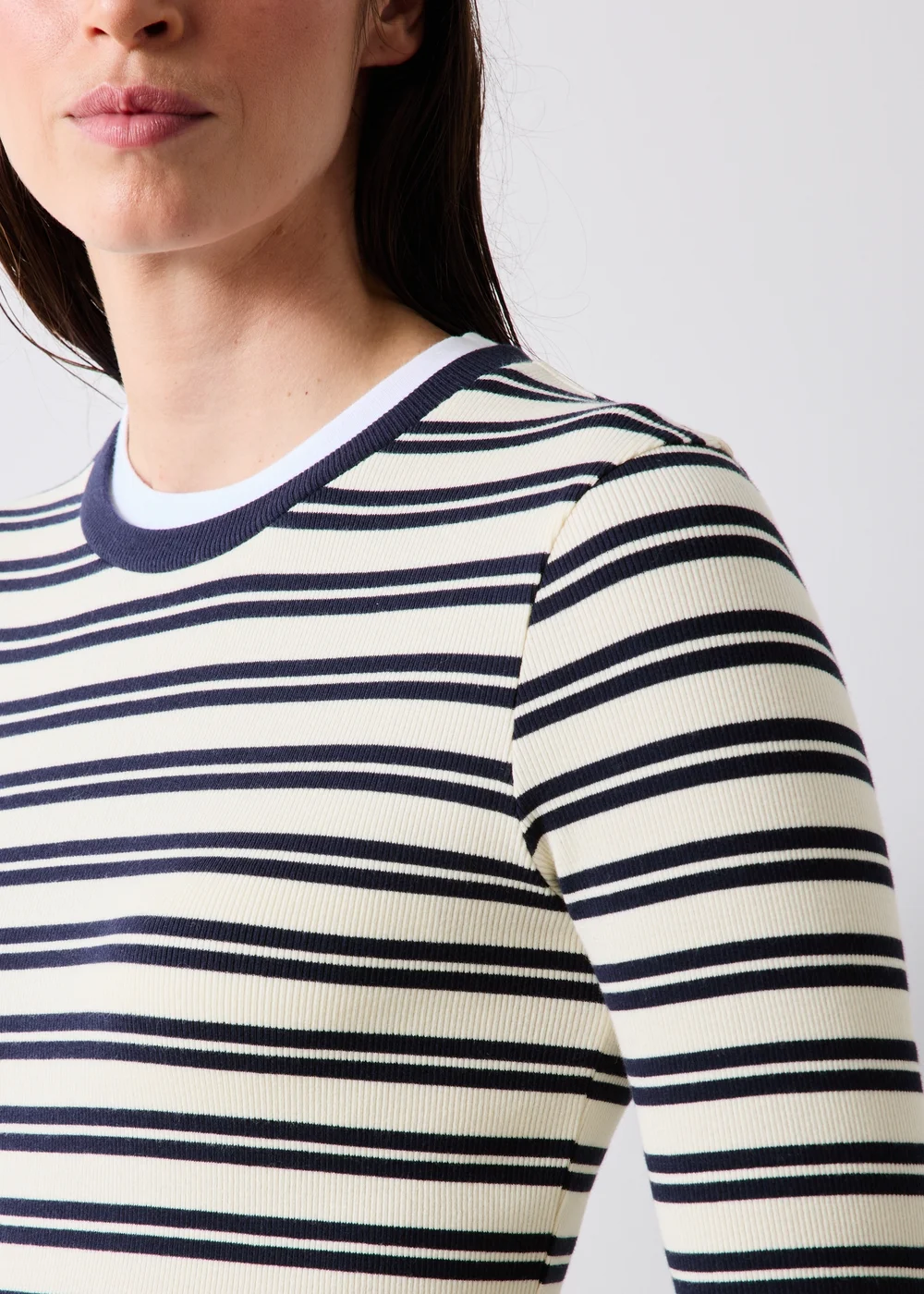 Navy Ribbed Double Layer Striped T-Shirt - 8 Image 3