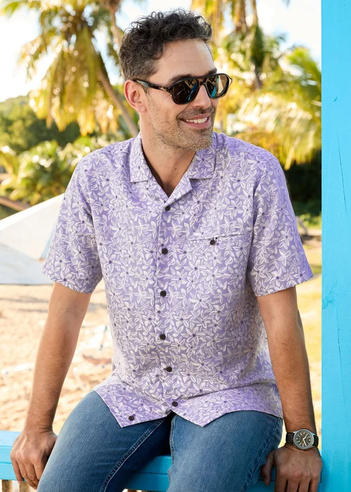 Cotton Traders Purple Short Sleeve Summer Print Soft Touch Shirt - L Image 1