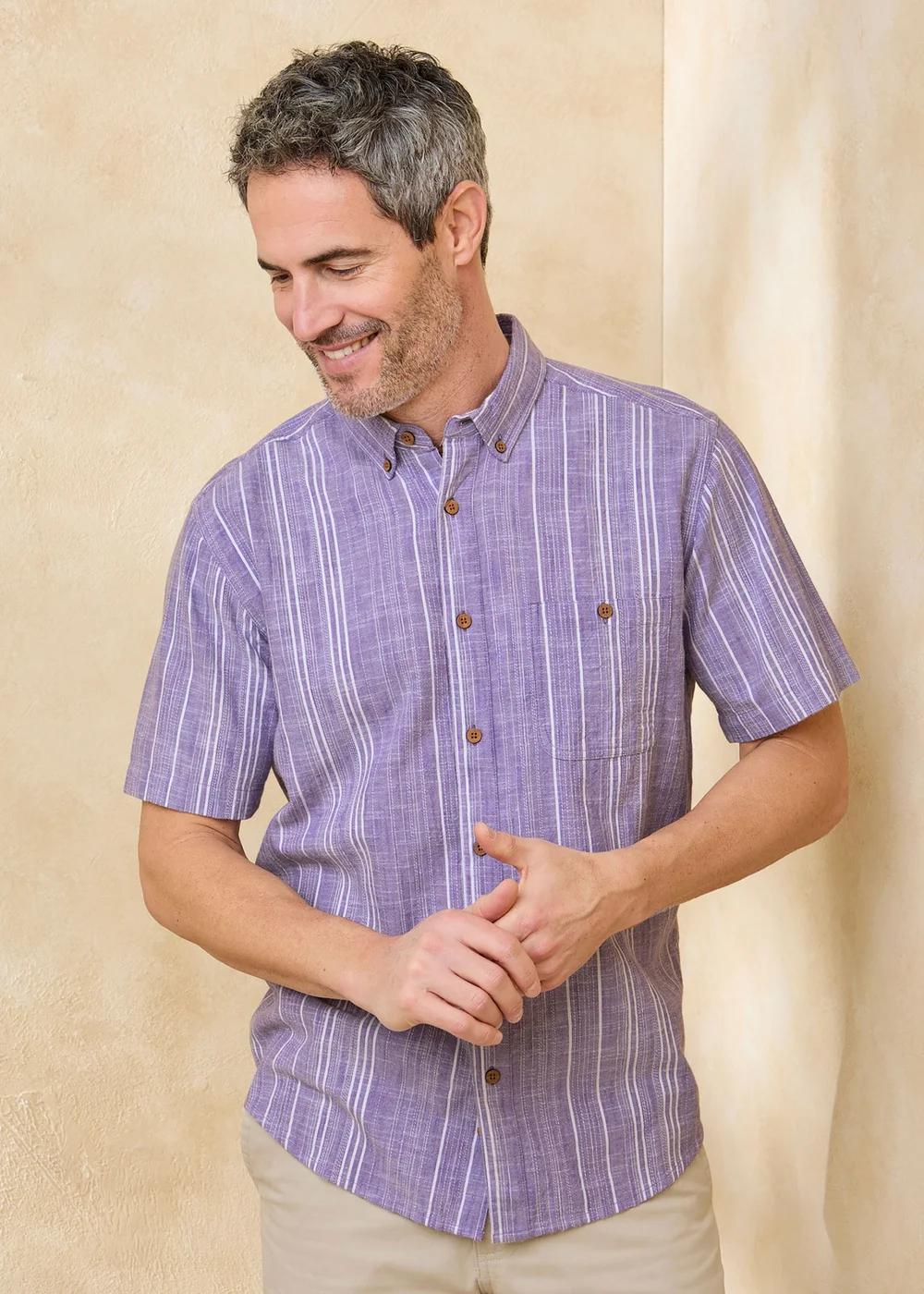 Cotton Traders Purple Short Sleeve Textured Stripe Shirt - 4XL Image 2