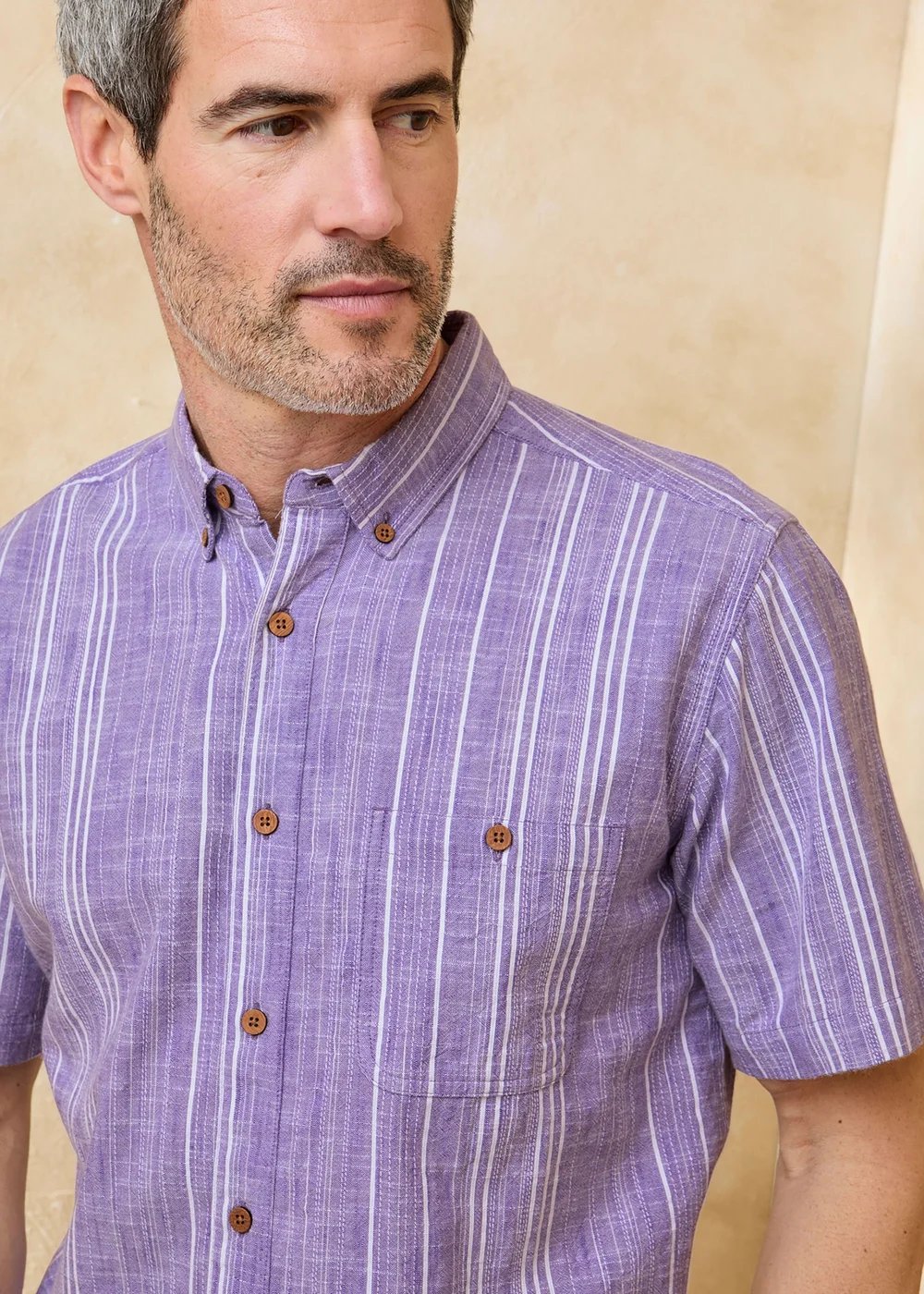 Cotton Traders Purple Short Sleeve Textured Stripe Shirt - 4XL Image 4