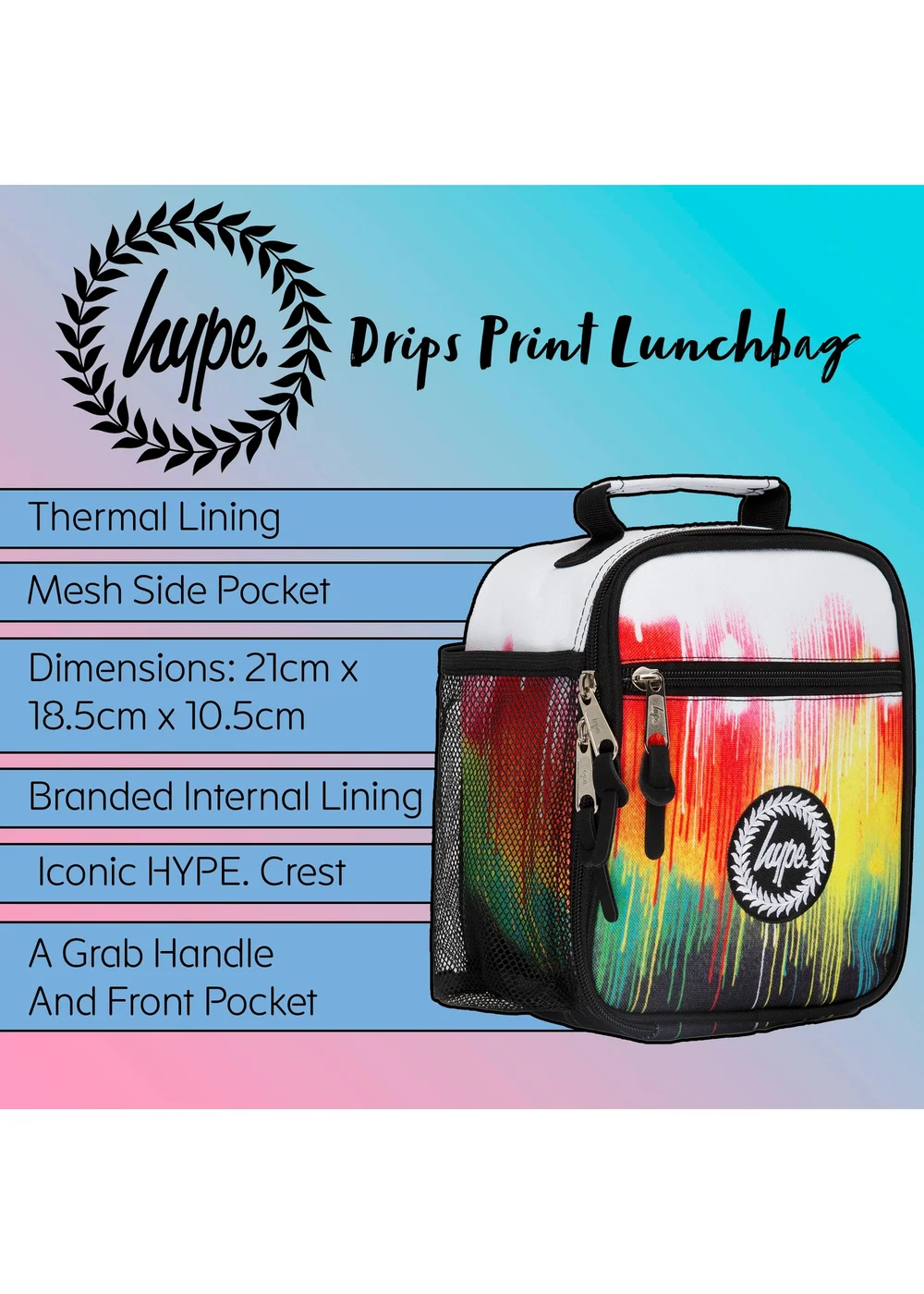 Hype Kids Multi Drips Colourful Lunch Bag - One Size Image 5