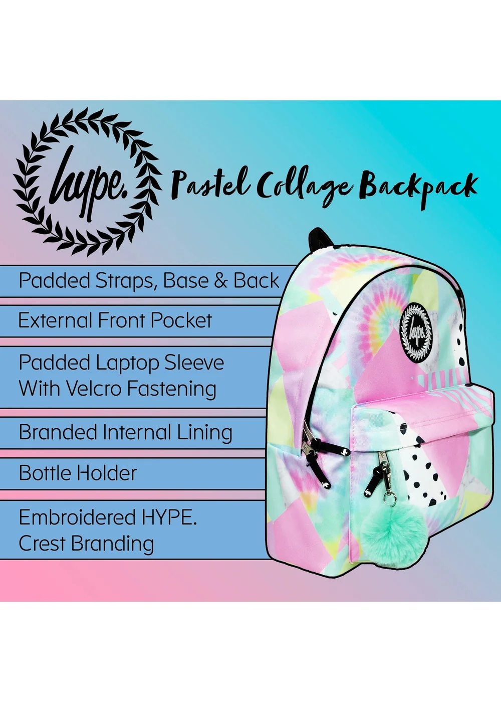 Hype Kids Multi Pastel Collage Backpack - One Size Image 5