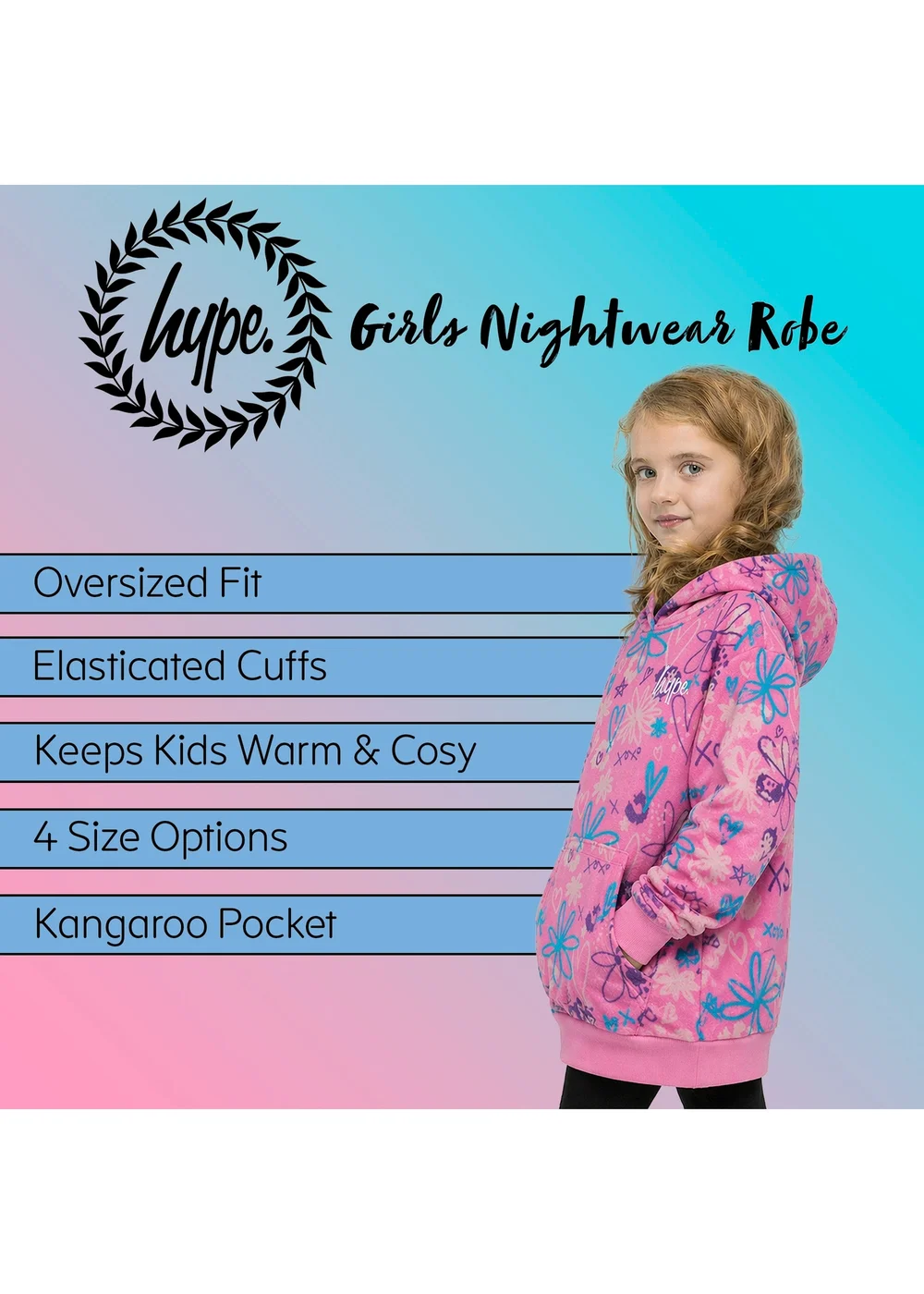 Hype Girls Pink Oversized Scribble Hoodie (5-14 Years) - 5-6 Yrs Image 4