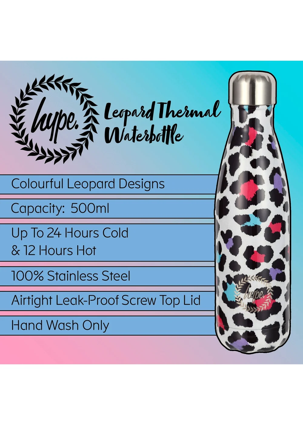 Hype Girls Mutli Thermal Stainless Steel Leak Proof Water Bottle - One Size Image 5