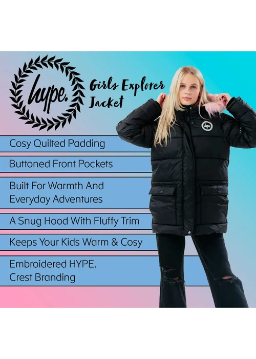 Hype Girls Black Explorer Winter Coat (5-14 Years) - 9-10 Yrs Image 5