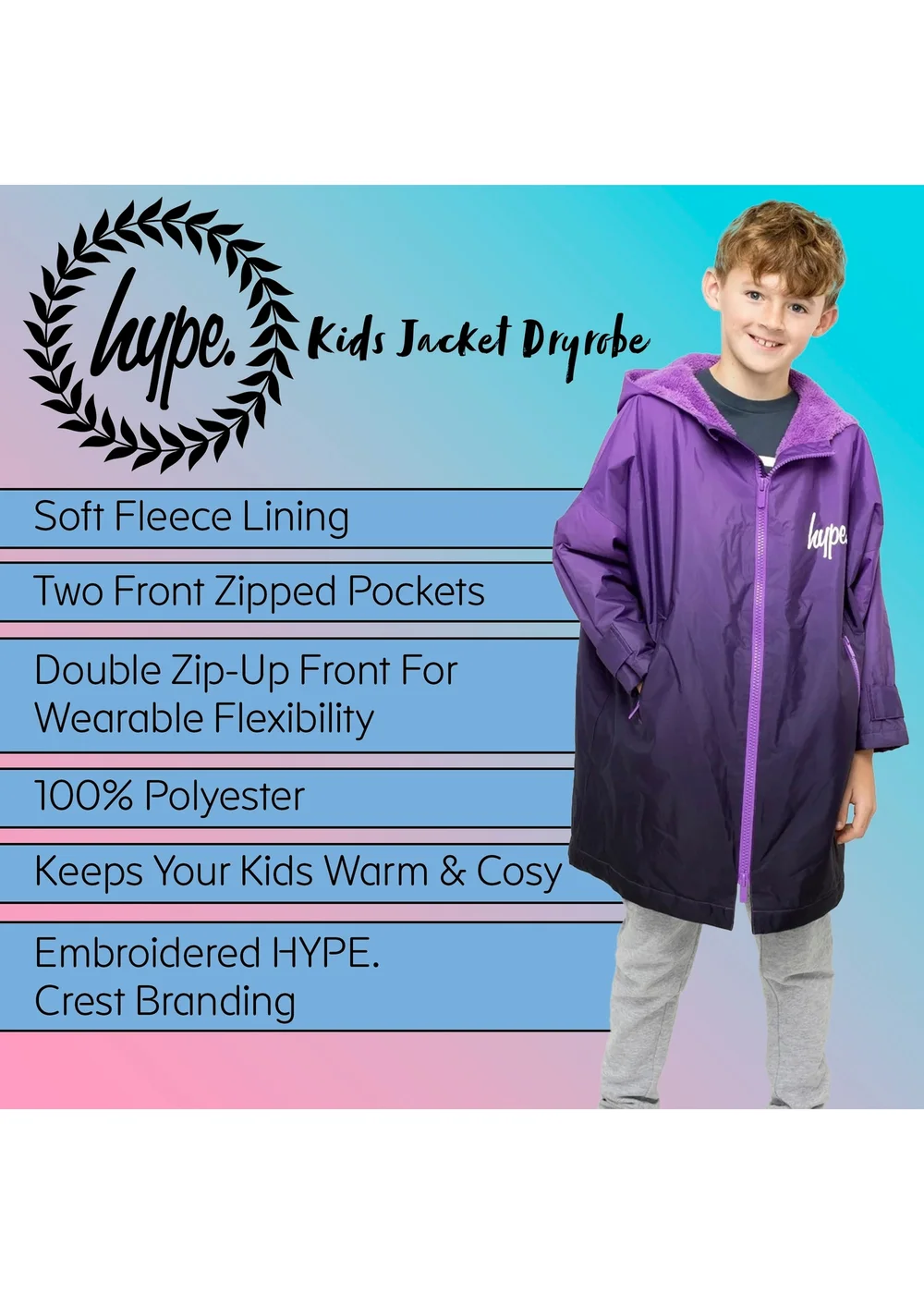 Hype Kids Purple Hanging Robe Fleece Warm Swim Coat (3-13 Years) - 3-5 Yrs Image 5
