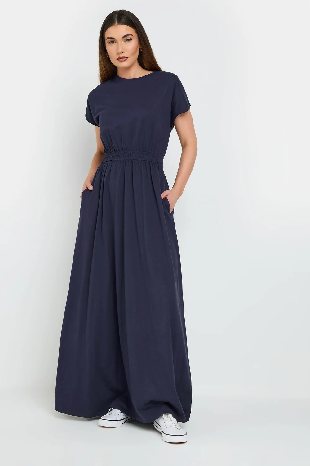 Long Tall Sally Navy Blue Jersey Shirred Waist Maxi Dress - 18 Image 1