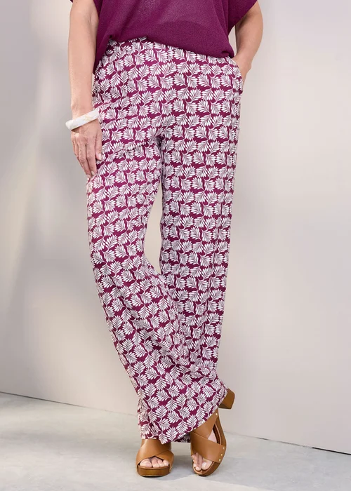 Cotton Traders Rose Wild Rose Pull On Printed Wide Leg Trousers - 22/L29 Image 1