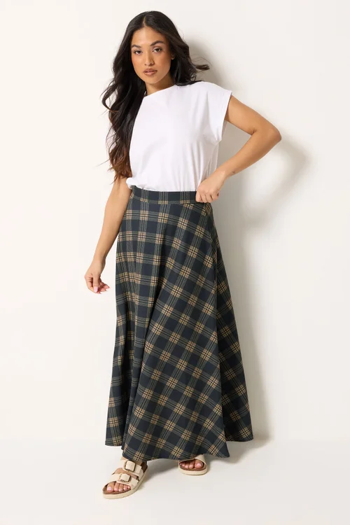 PixieGirl Petite Dark Blue Check Maxi Skirt - 16 Image 1