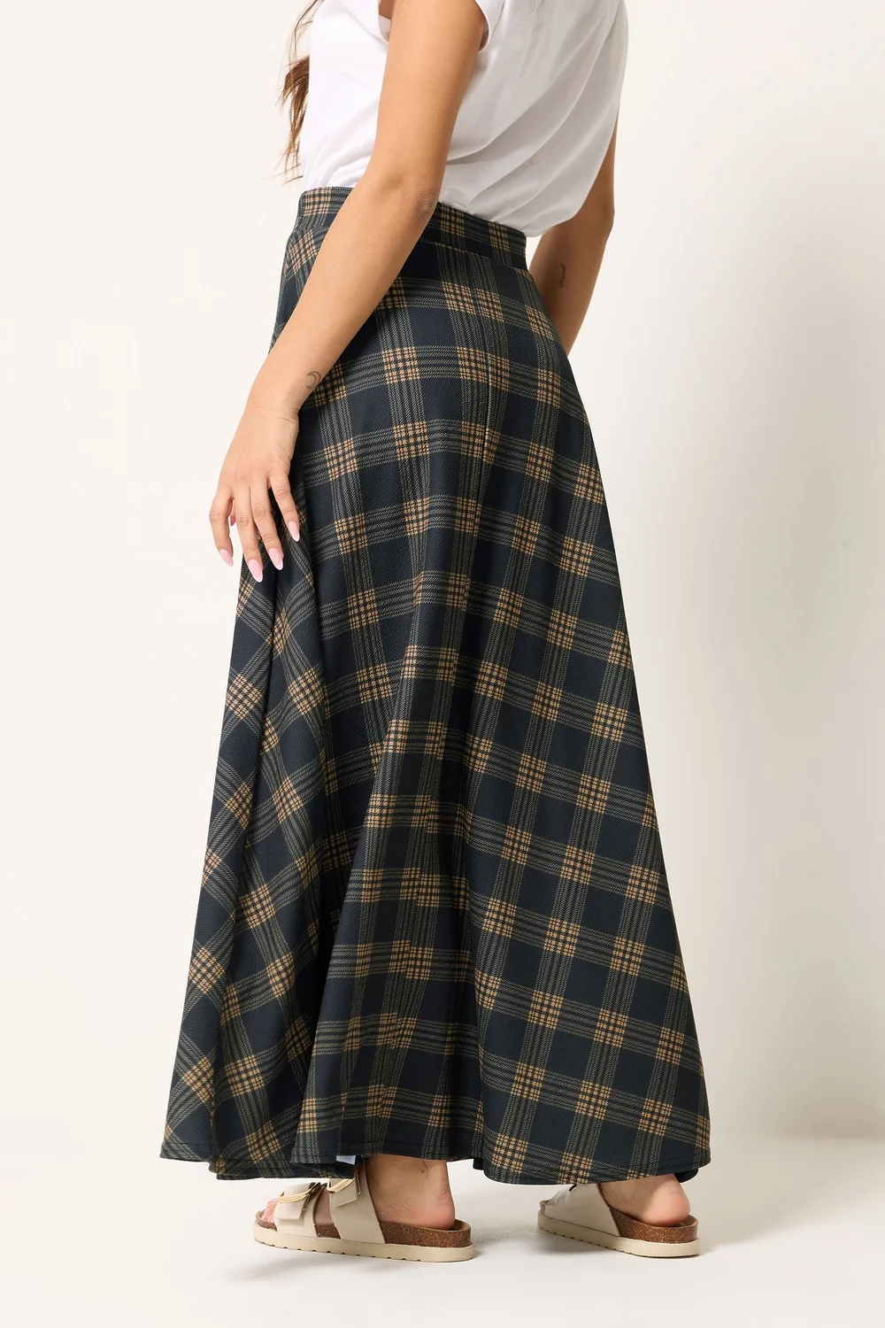 PixieGirl Petite Dark Blue Check Maxi Skirt - 16 Image 3