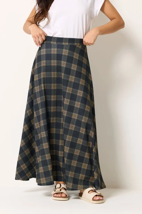 PixieGirl Petite Dark Blue Check Maxi Skirt - 16 Image 2