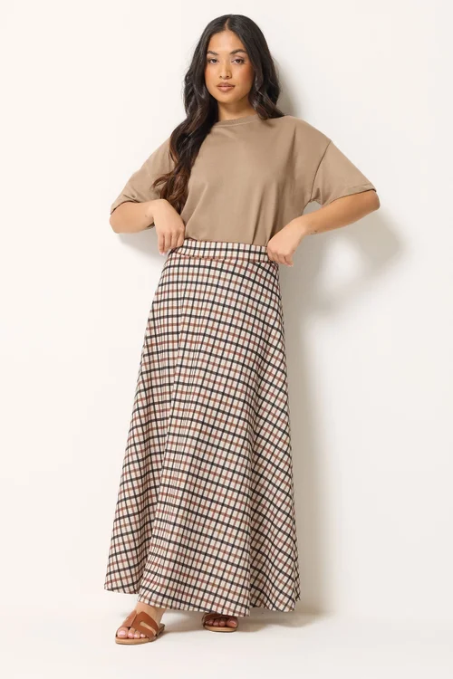 PixieGirl Petite Natural Brown Check Maxi Skirt - 10 Image 1