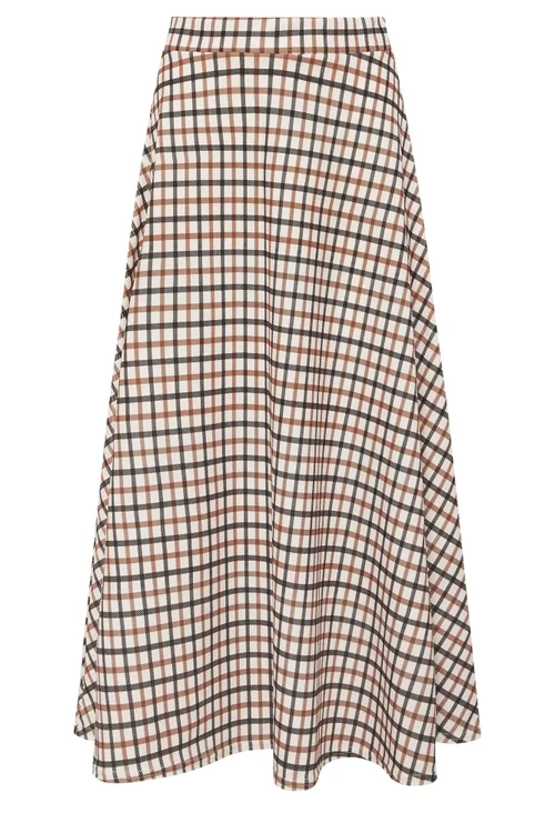 PixieGirl Petite Natural Brown Check Maxi Skirt - 10 Image 5