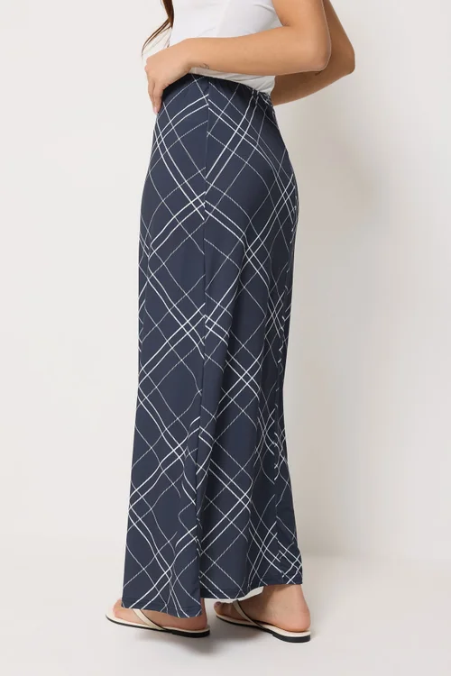 PixieGirl Petite Navy Blue Check Maxi Skirt - 16 Image 3