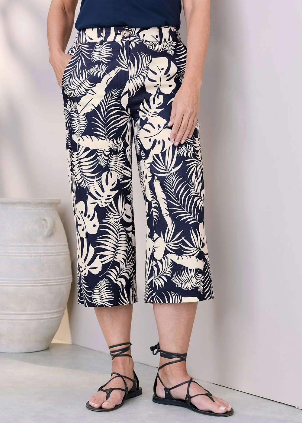 Cotton Traders Navy Printed Cropped Trousers - 14 Image 2