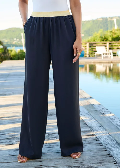 Cotton Traders Navy Pull On Elasticated Waist Trousers - 12 Image 2