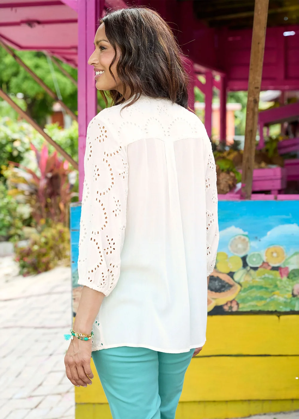 Cotton Traders Ivory 3/4 Sleeve Broderie Blouse - 18 Image 3