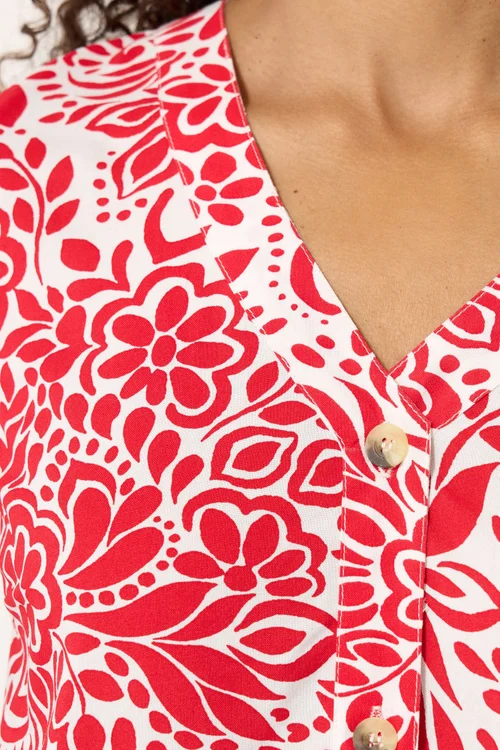 M&Co Red & White Abstract Floral Print Sleeveless Blouse - 10 Image 5
