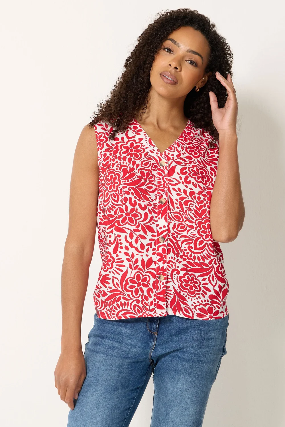 M&Co Red & White Abstract Floral Print Sleeveless Blouse - 10 Image 2