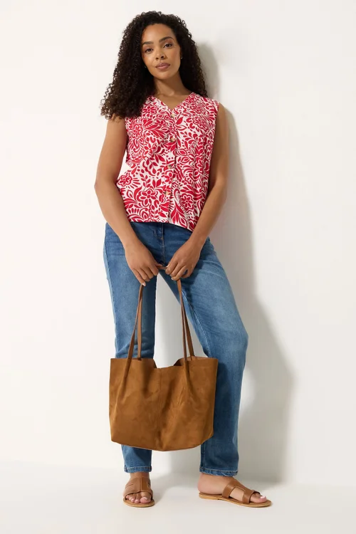 M&Co Red & White Abstract Floral Print Sleeveless Blouse - 10 Image 3