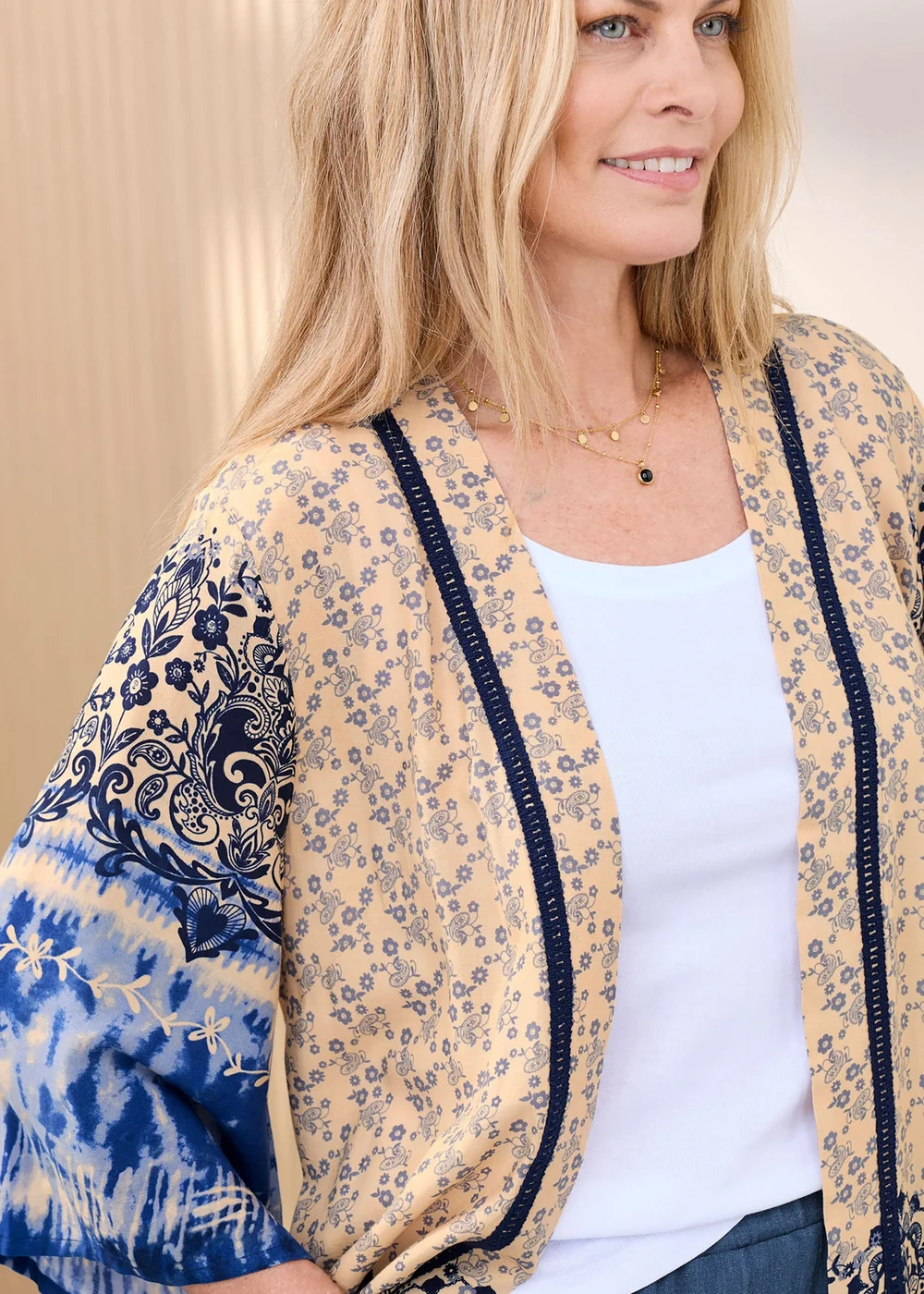 Cotton Traders Steel Blue Long Printed Kimono - 14 Image 4