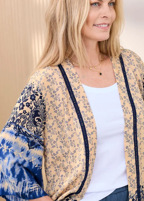 Cotton Traders Steel Blue Long Printed Kimono - 14 Image 4