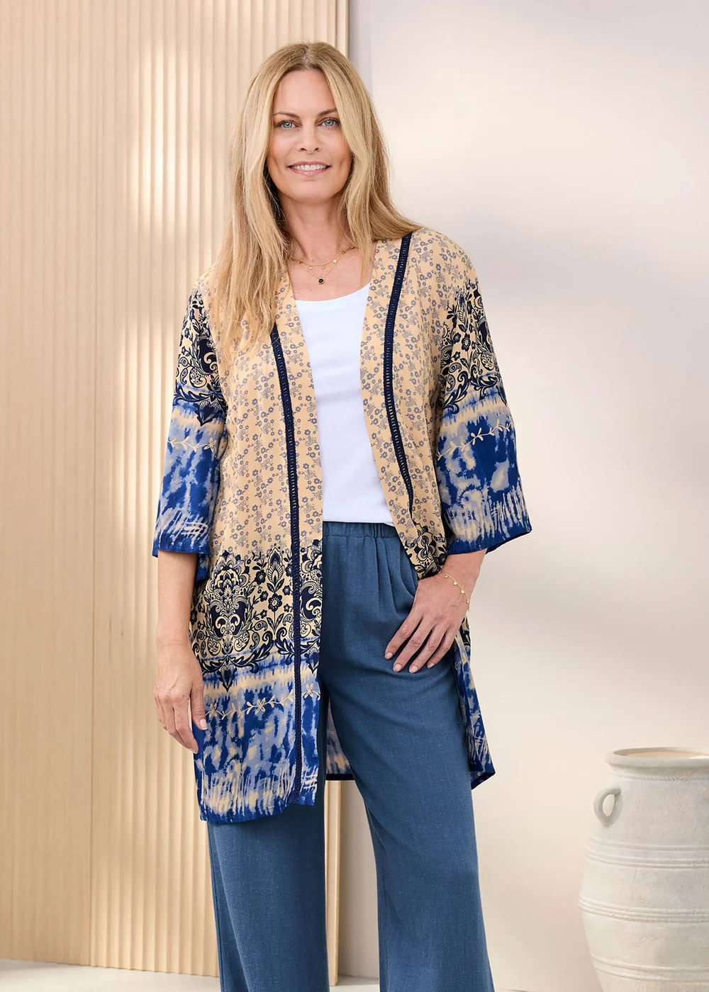 Cotton Traders Steel Blue Long Printed Kimono - 14 Image 2