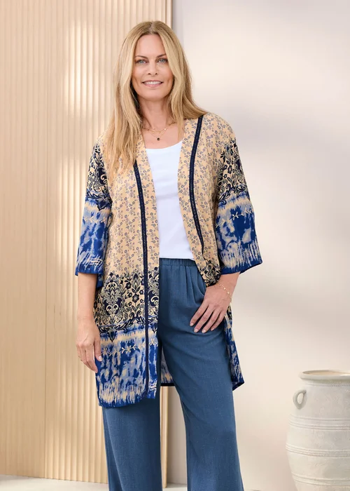 Cotton Traders Steel Blue Long Printed Kimono - 14 Image 2