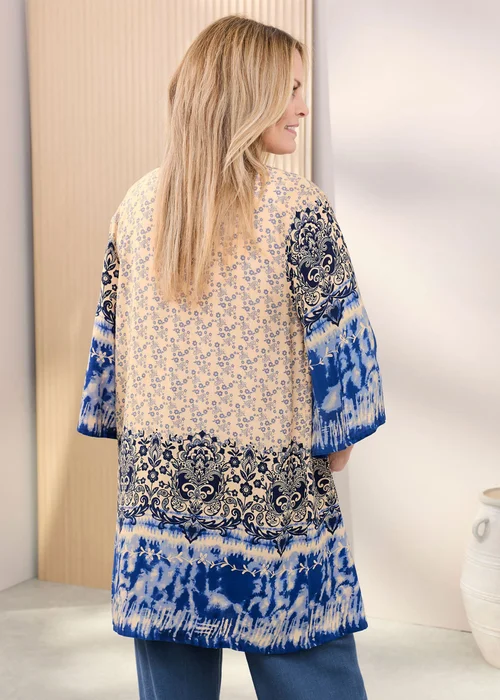 Cotton Traders Steel Blue Long Printed Kimono - 14 Image 3
