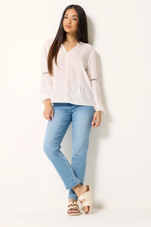 M&Co Petite Ivory White Crochet Trim Pintuck Blouse - 16 Image 2