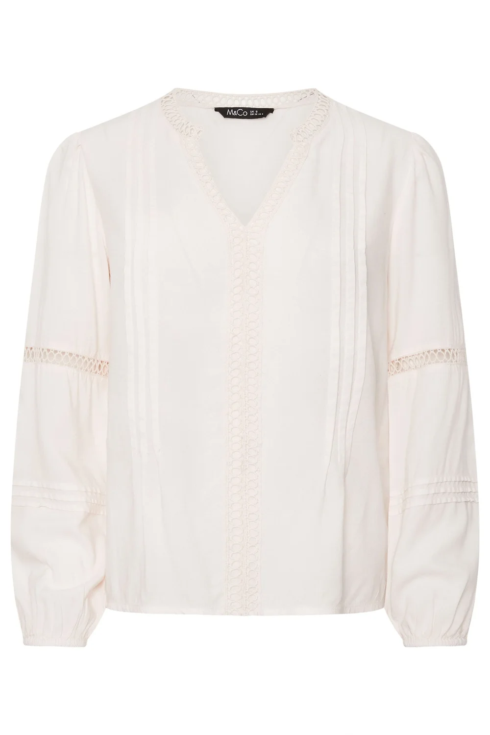 M&Co Petite Ivory White Crochet Trim Pintuck Blouse - 16 Image 4