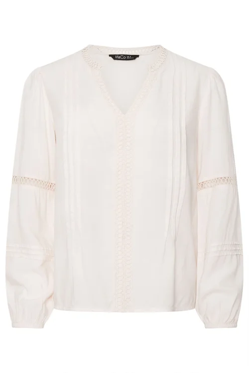 M&Co Petite Ivory White Crochet Trim Pintuck Blouse - 16 Image 4