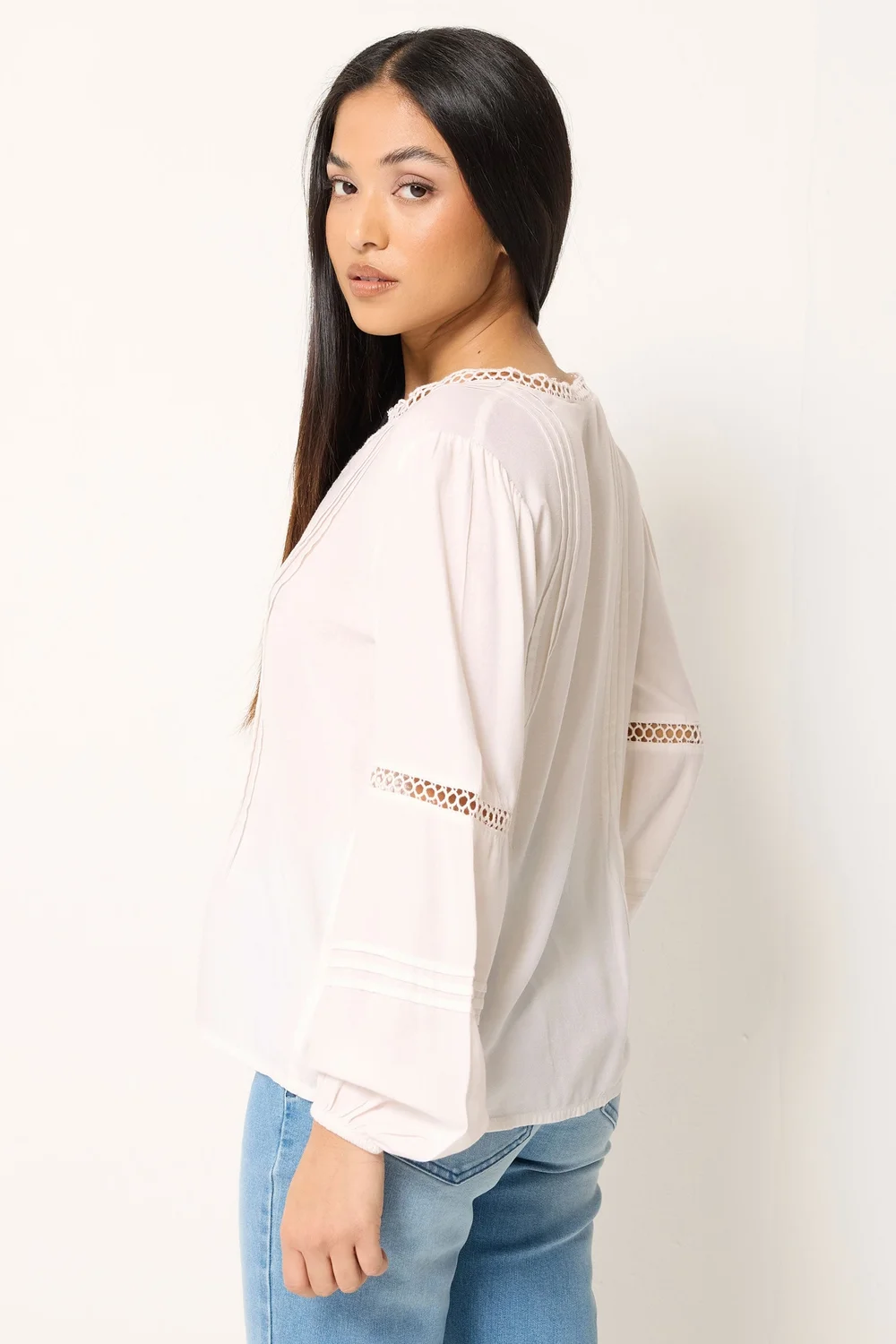 M&Co Petite Ivory White Crochet Trim Pintuck Blouse - 16 Image 3
