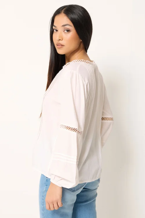 M&Co Petite Ivory White Crochet Trim Pintuck Blouse - 16 Image 3