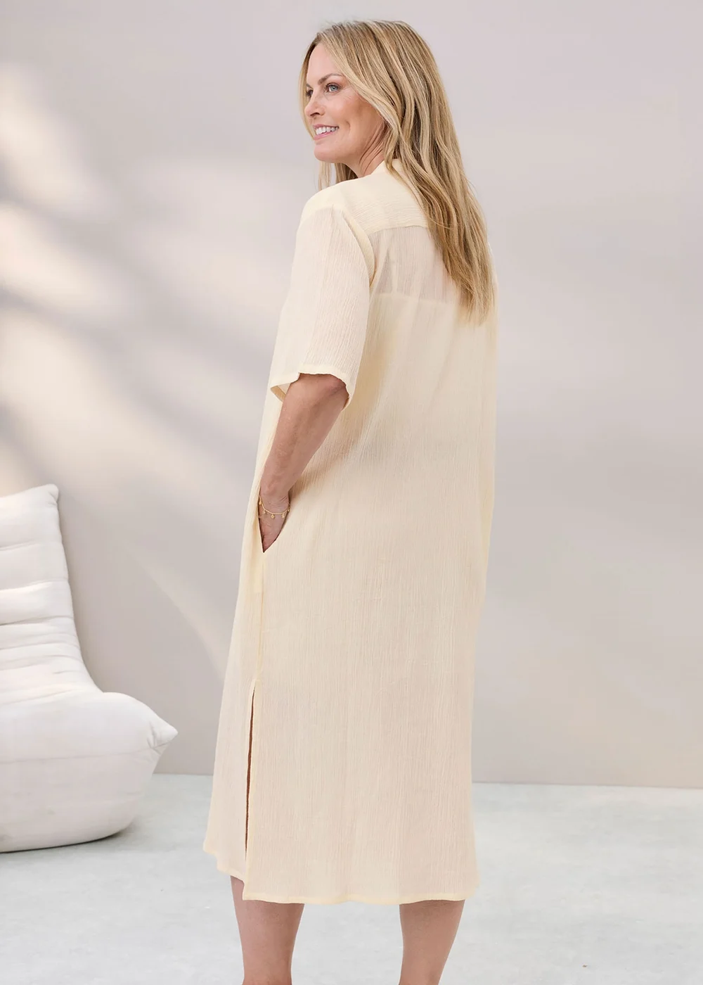 Cotton Traders Cream Long Cotton Overshirt - 14 Image 3