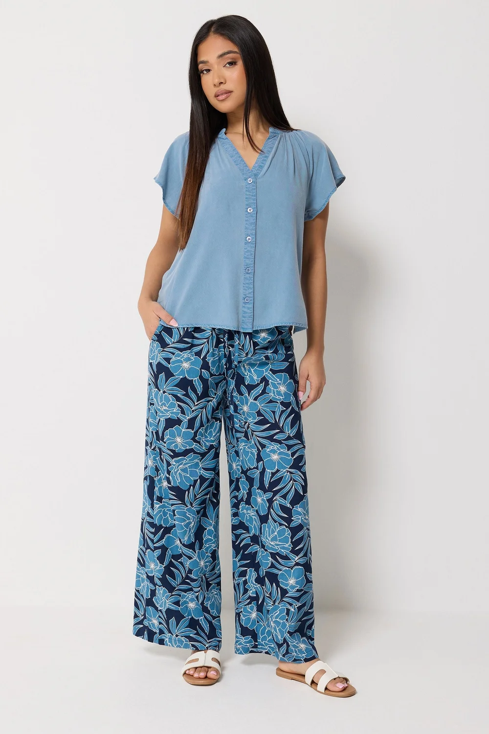 M&Co Petite Blue Denim Button Blouse - 14 Image 2