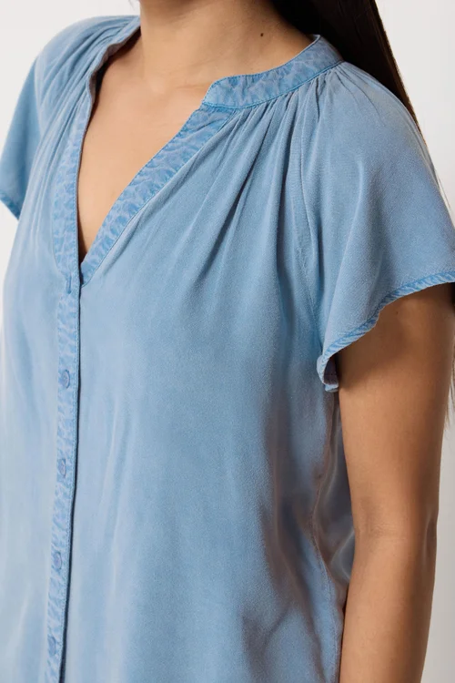 M&Co Petite Blue Denim Button Blouse - 14 Image 4