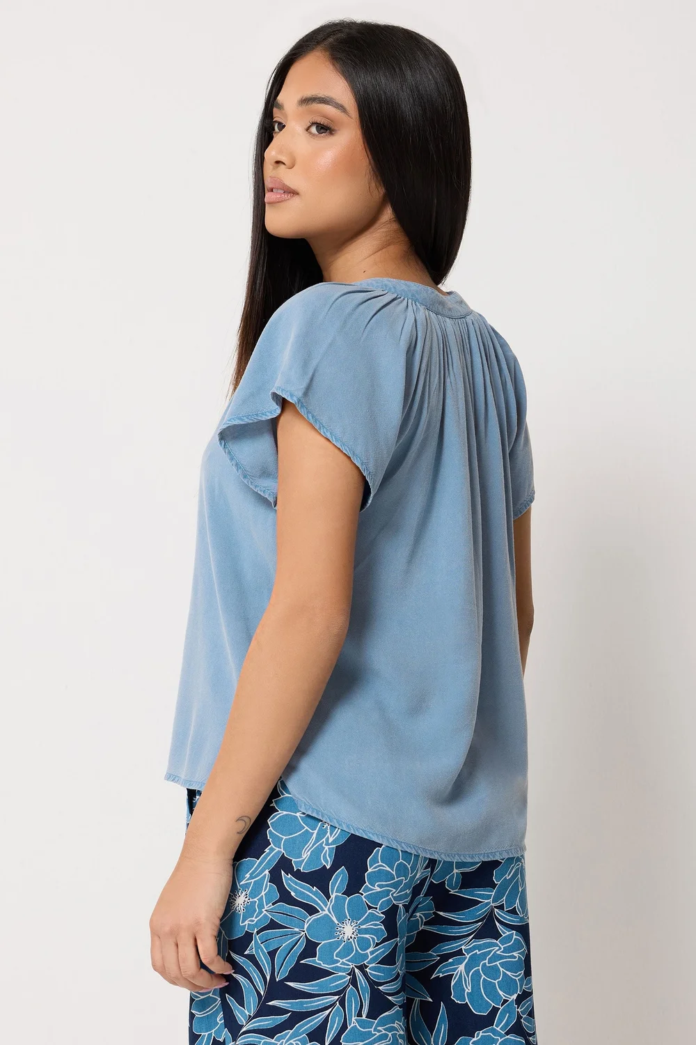 M&Co Petite Blue Denim Button Blouse - 14 Image 3