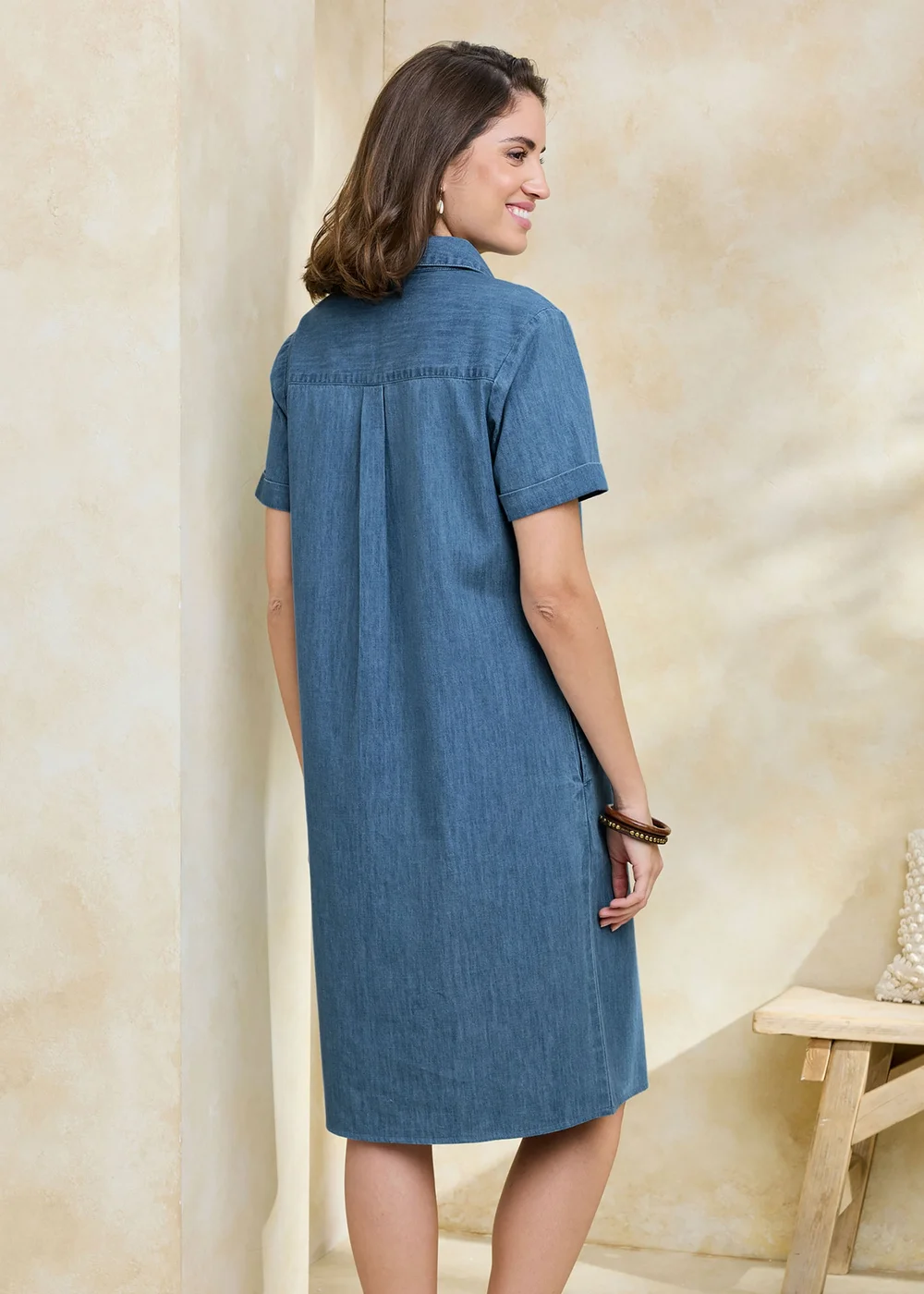 Cotton Traders Stonewash Denim Knee Length Dress - 10 Image 3
