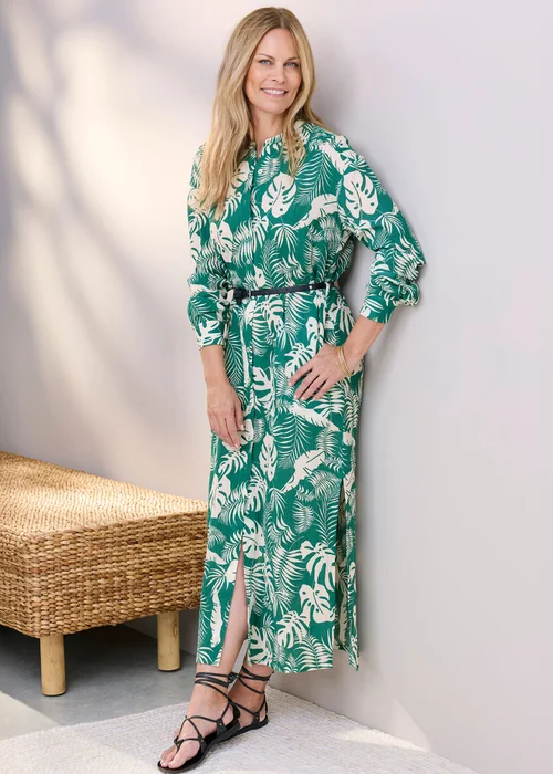 Cotton Traders Emerald Printed Maxi Shirt Dress - 20 Image 1