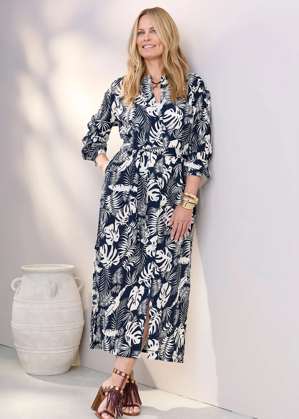 Cotton Traders Navy Printed Maxi Shirt Dress - 10 Image 2
