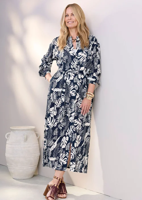 Cotton Traders Navy Printed Maxi Shirt Dress - 10 Image 2