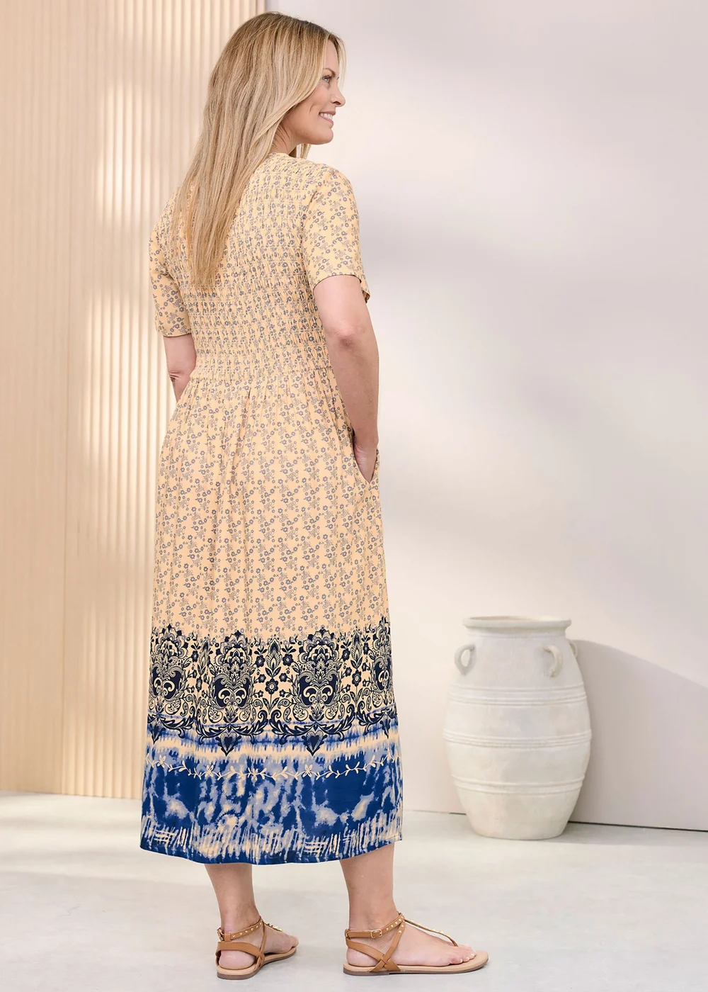 Cotton Traders Steel Blue V- Neck Printed Maxi Dress - 8 Image 2