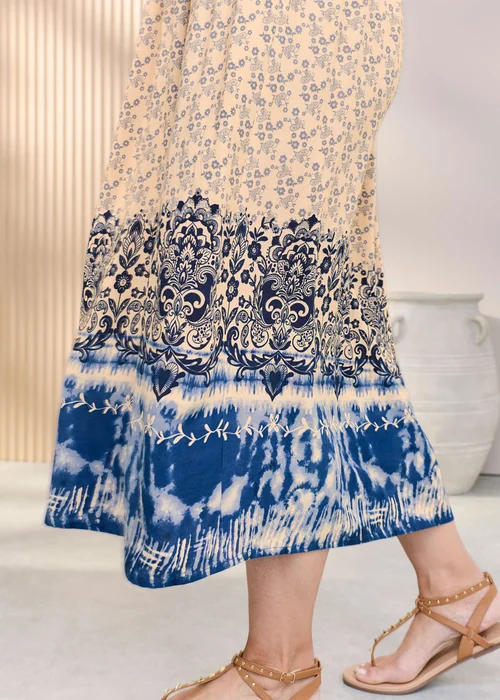 Cotton Traders Steel Blue V- Neck Printed Maxi Dress - 8 Image 3