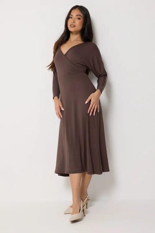 PixieGirl Petite Chocolate Brown Wrap Midi Dress - 14 Image 2